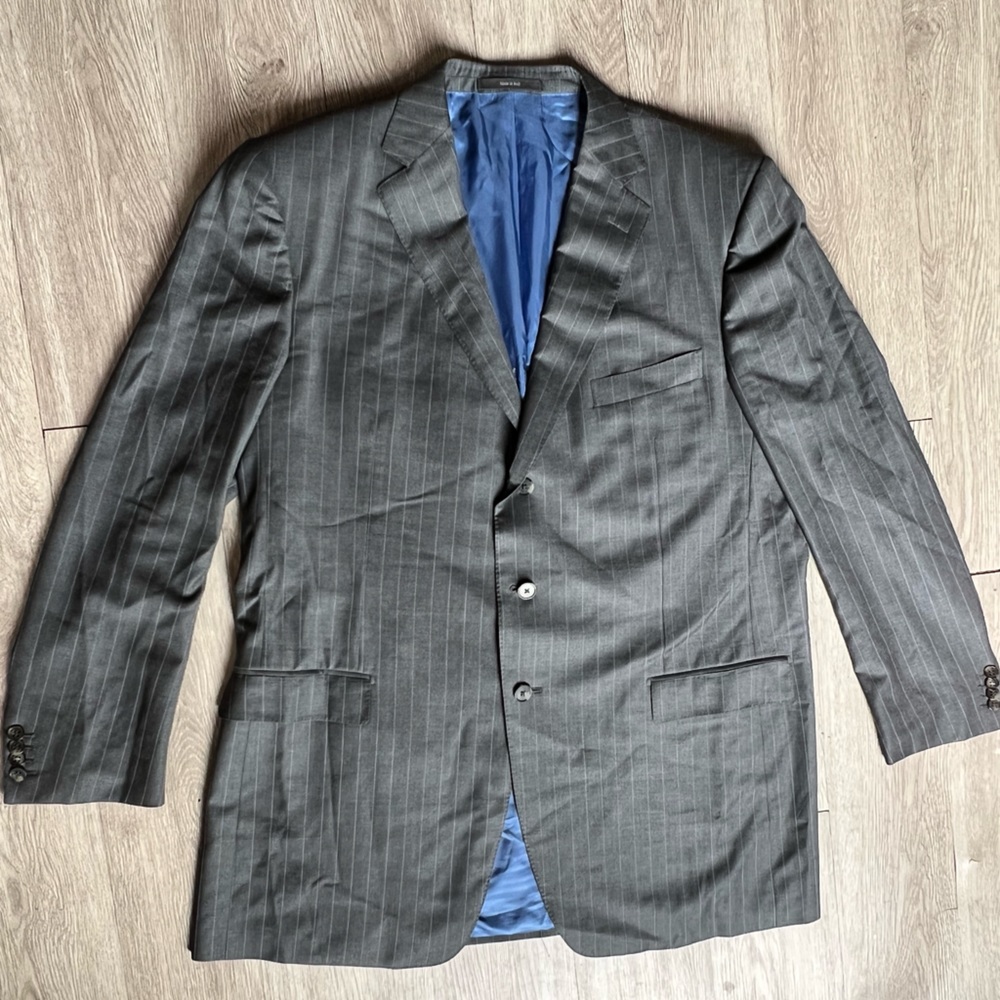 Ermenegildo Zegna Neiman Marcus Charcoal Gray Flannel 100% Wool Blazer Size 58L